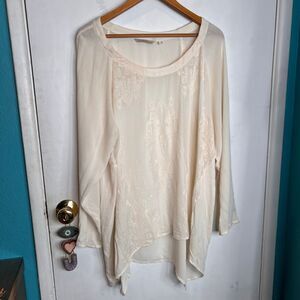 Soft surroundings blouse sheer embroidery top beige on beige to